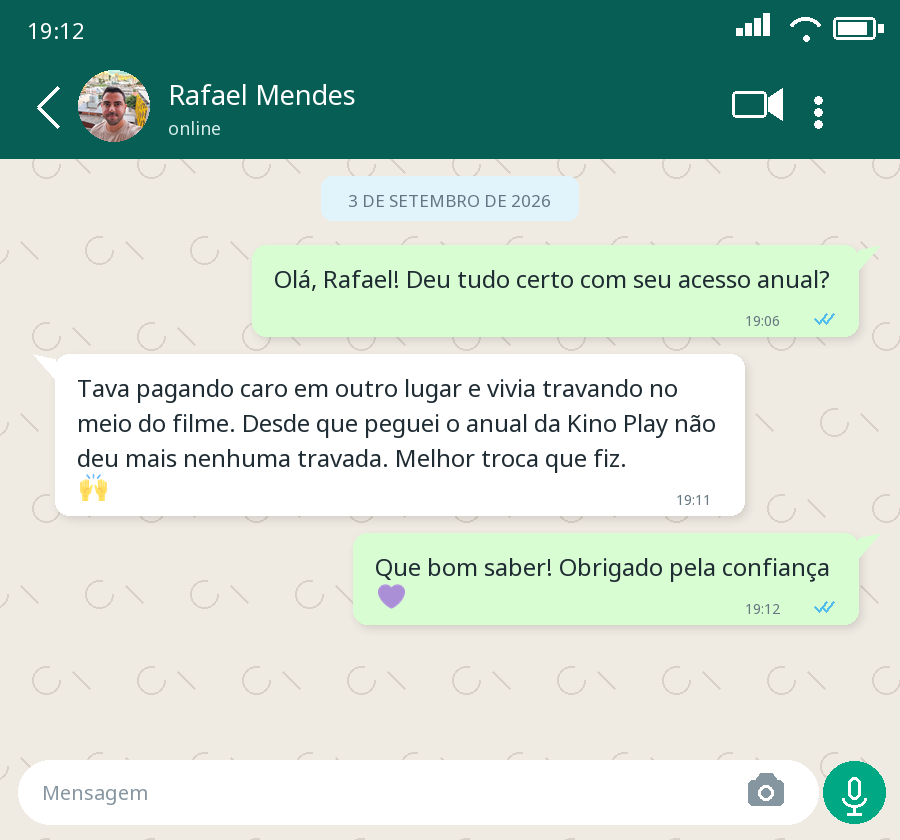 Captura da avaliação de Rafael Mendes no WhatsApp